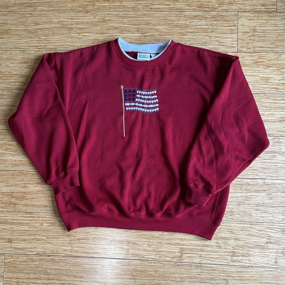 Vtg 90's Classic Elements Red Americana Flag Crewneck Sweatshirt Women's Medium